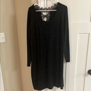 Chic Black Long Sleeve Dress with Lace Detail